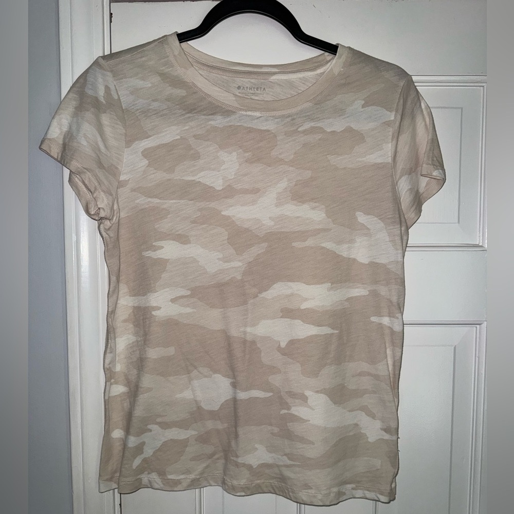 Athleta Tee Shirt Organic Daily Camo Crew Sea Salt Small